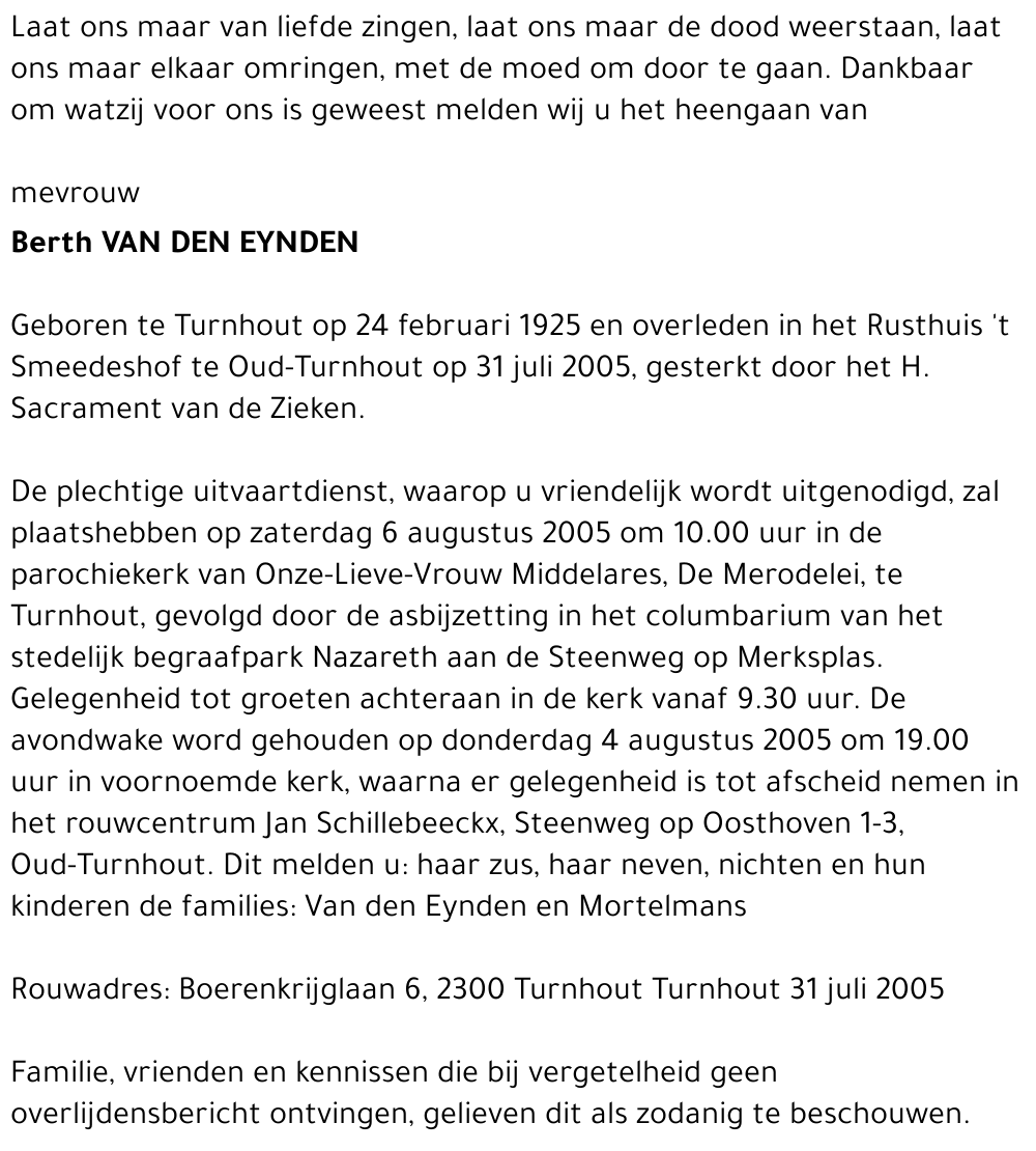 BERTH VAN DEN EYNDEN