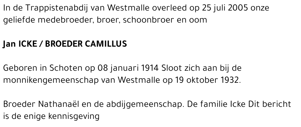 BROEDER CAMILLUS/JAN ICKE
