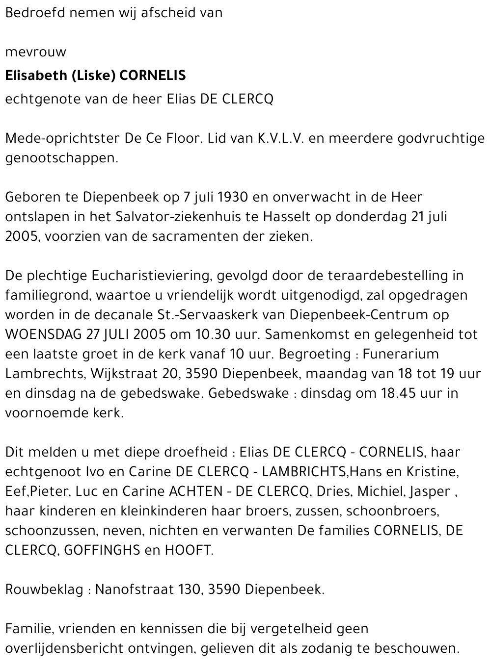 Elisabeth (Liske) CORNELIS