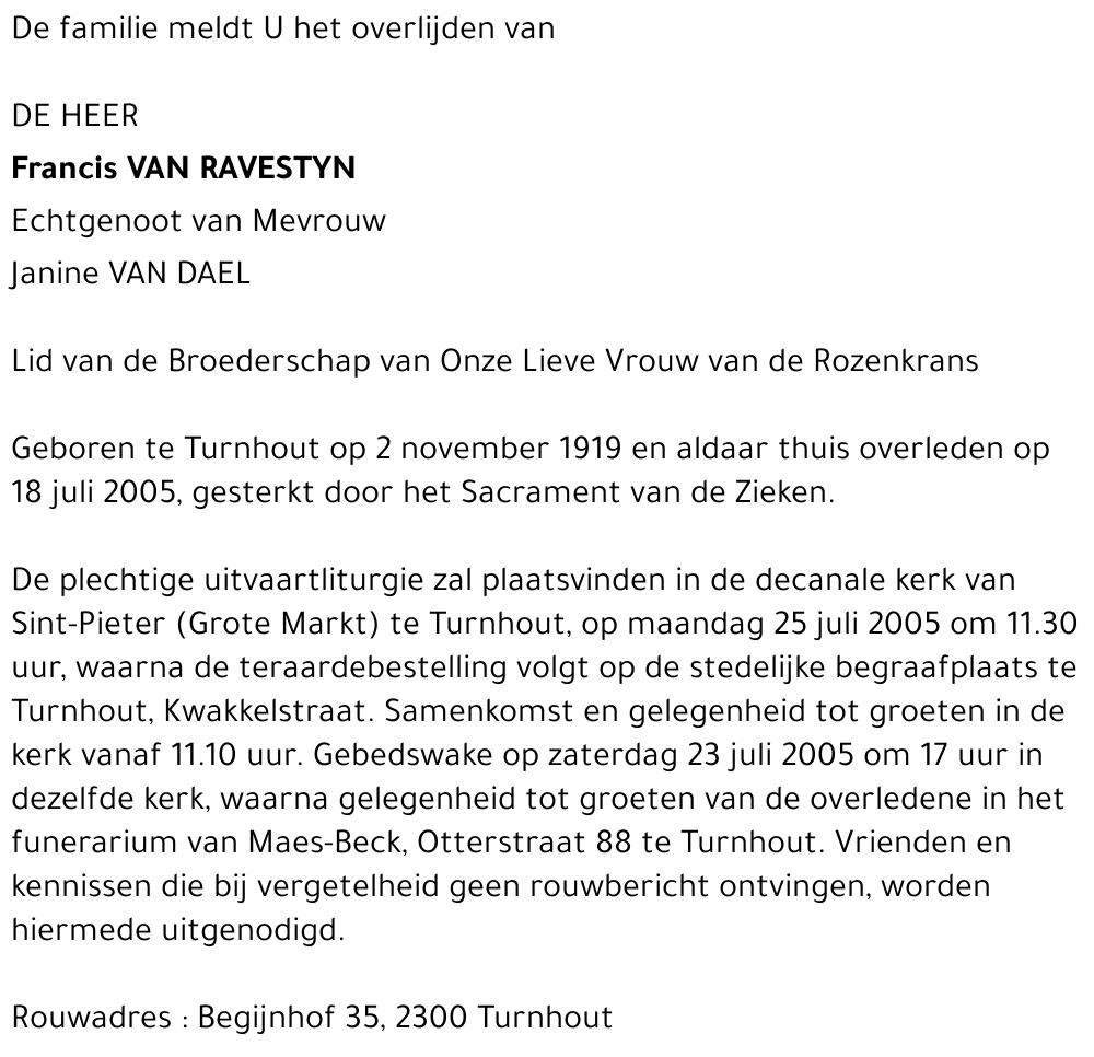 Francis VAN RAVESTYN