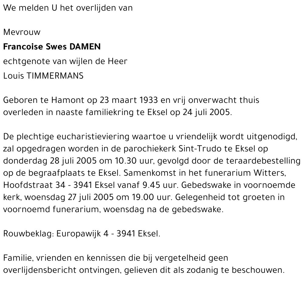 Francoise Swes DAMEN