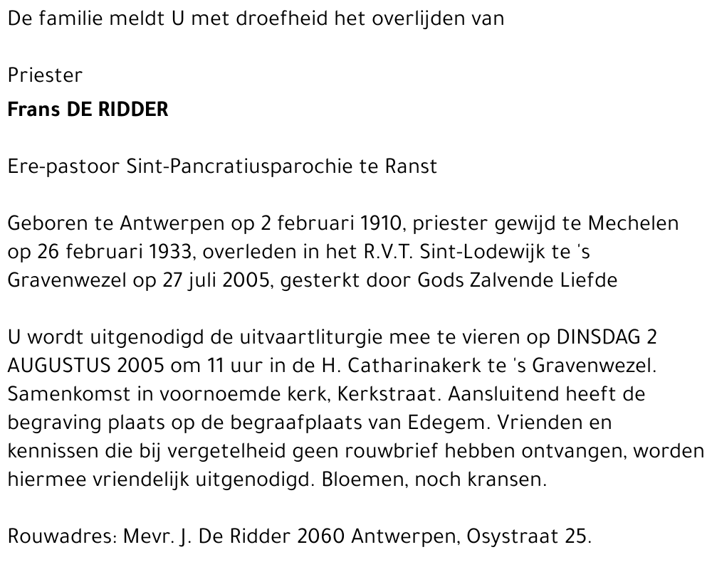 FRANS DE RIDDER
