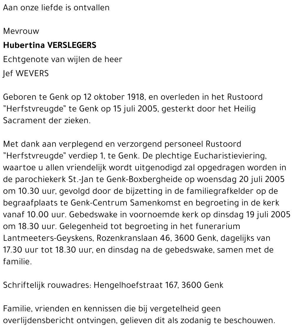 Hubertina VERSLEGERS