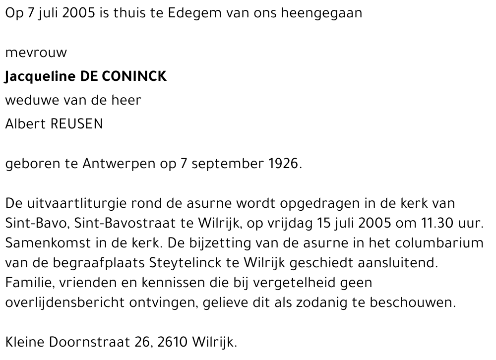 Jacqueline De Coninck