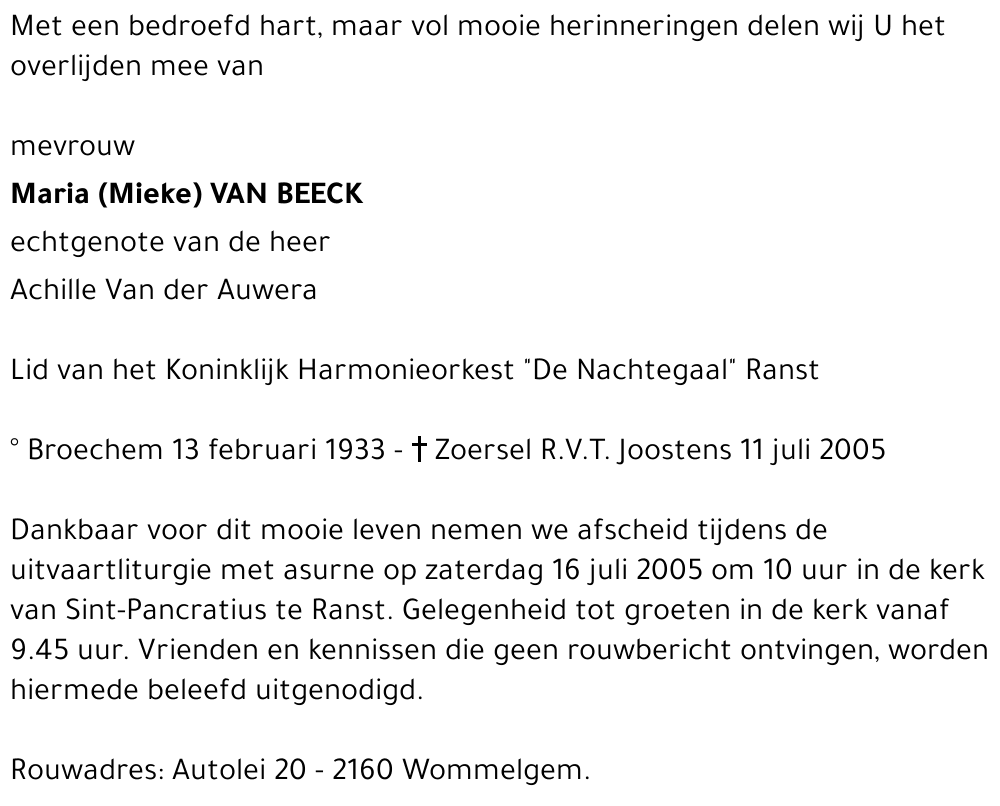 MARIA VAN BEECK