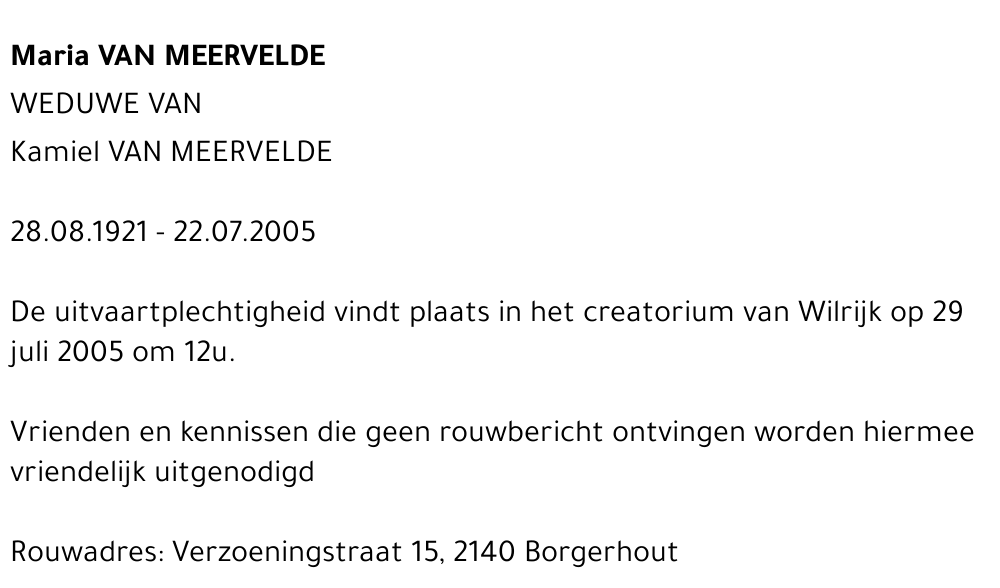 MARIA VAN MEERVELDE