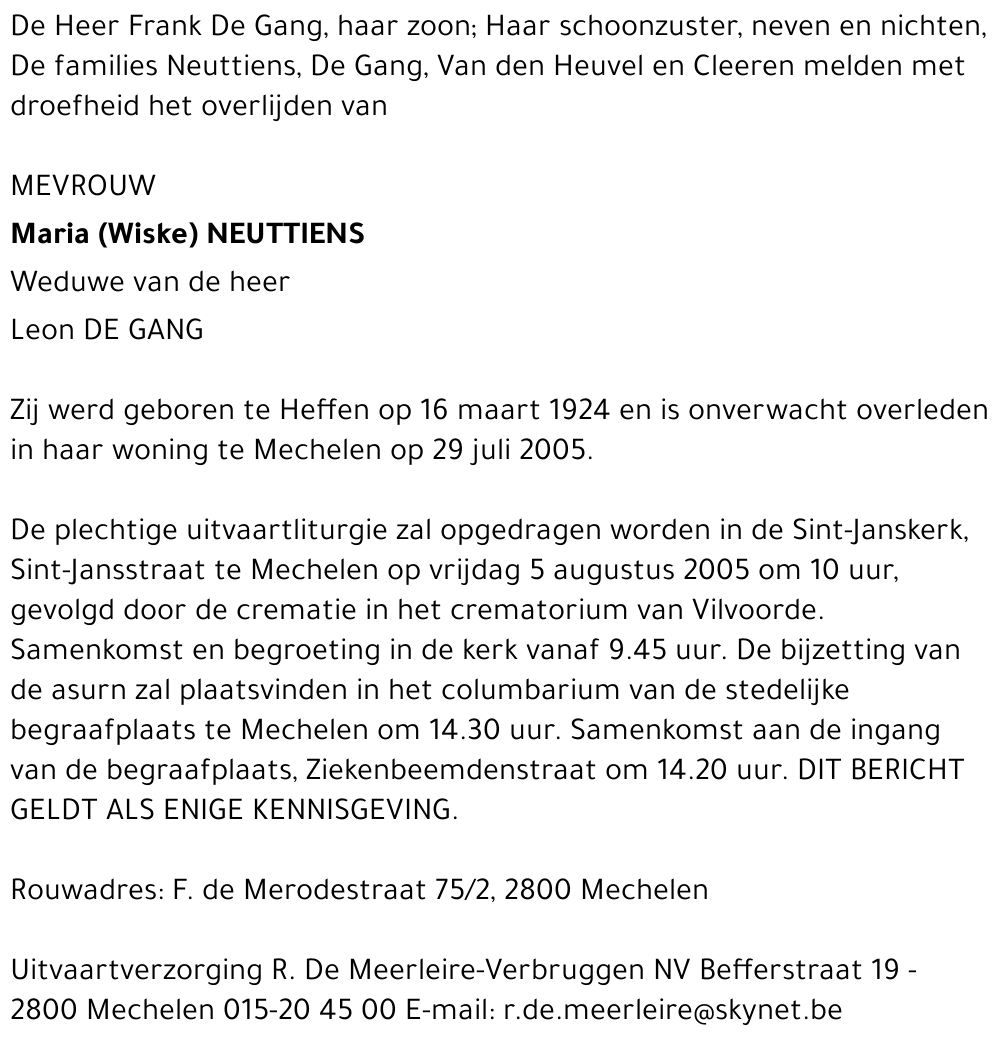 MARIA (WISKE) NEUTTIENS