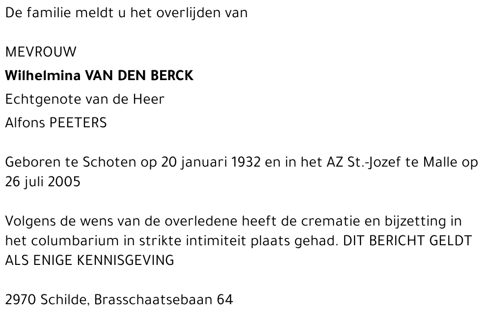 Wilhelmina Van den Berck