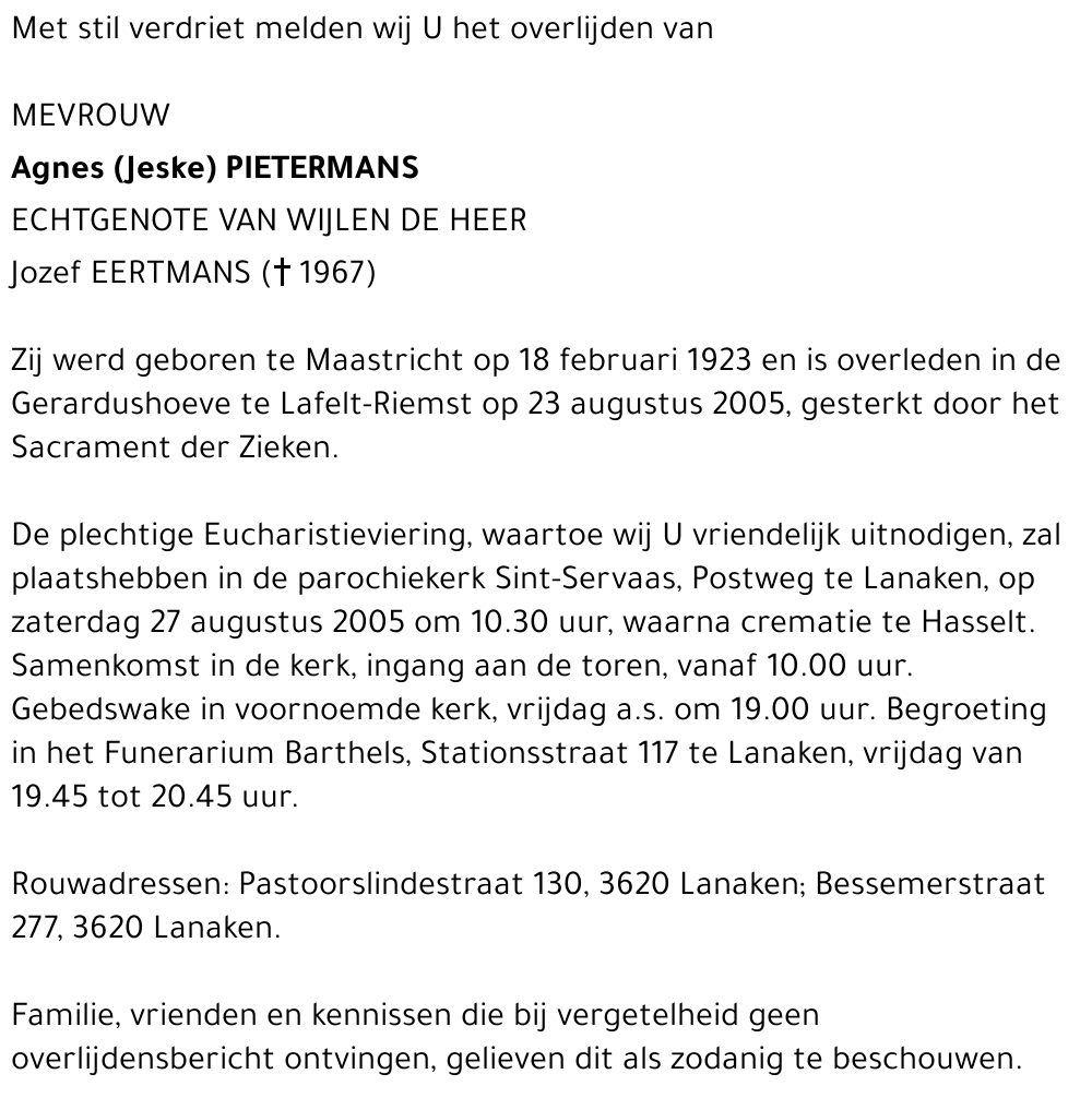 Agnes (Jeske) Pietermans