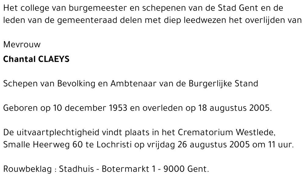 CHANTAL CLAEYS