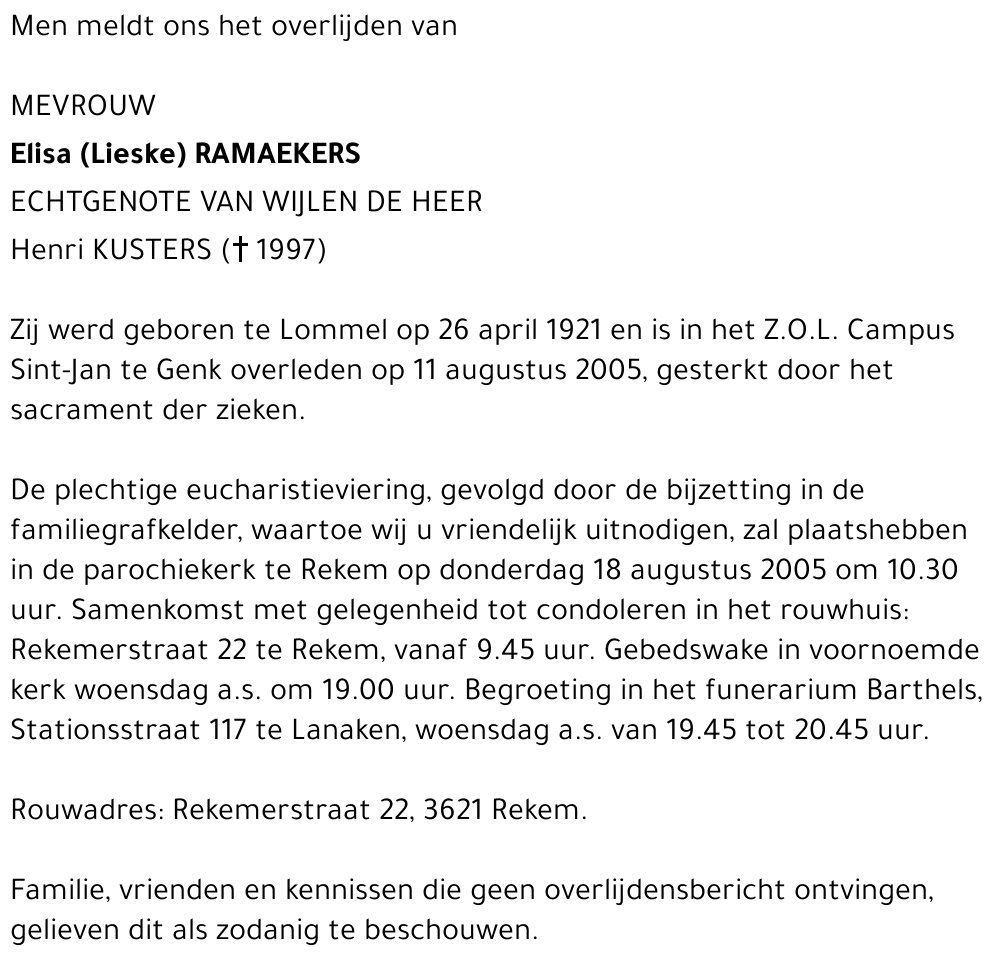 Elisa (Lieske) Ramaekers