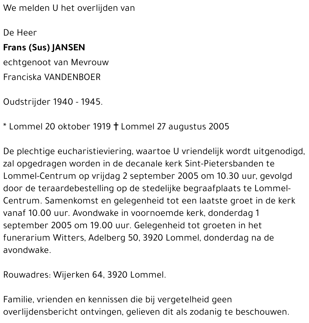Frans (Sus) JANSEN