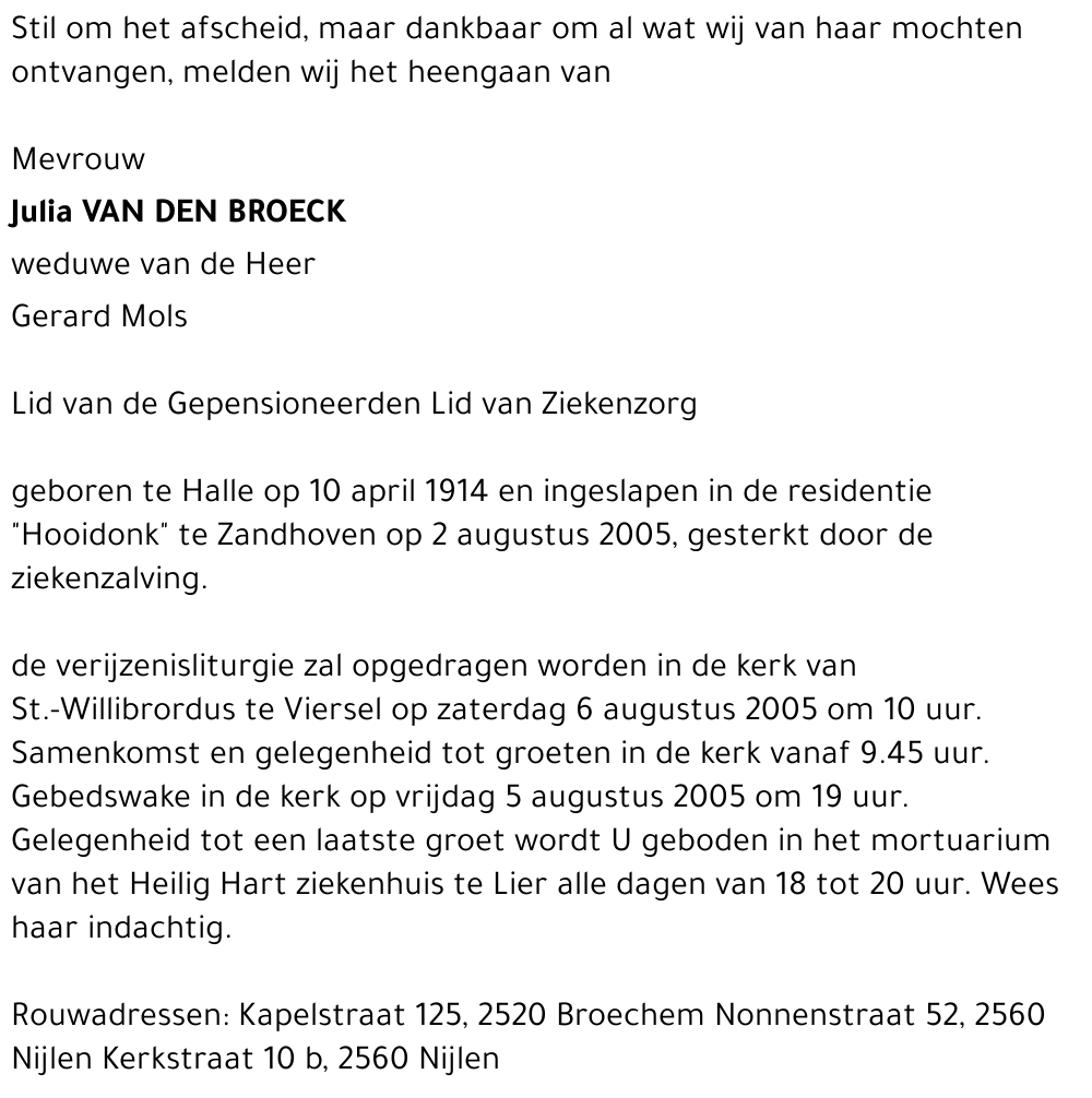 JULIA VAN DEN BROECK