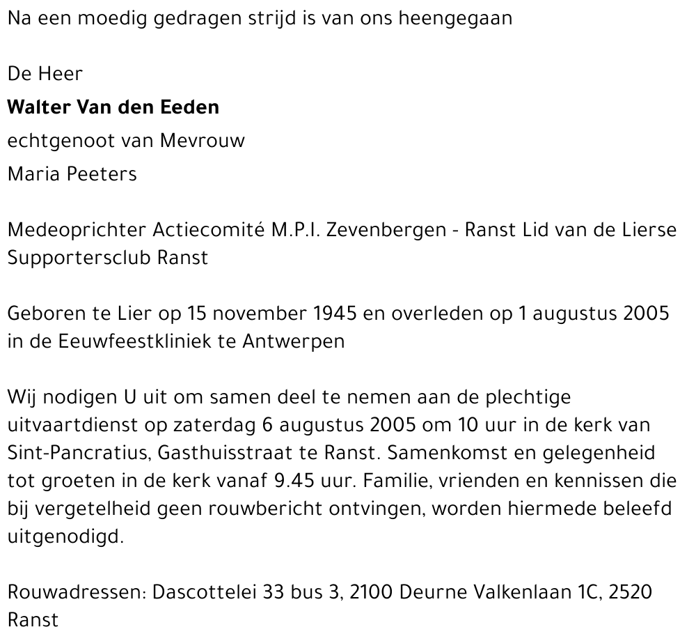 WALTER VAN DEN EEDEN