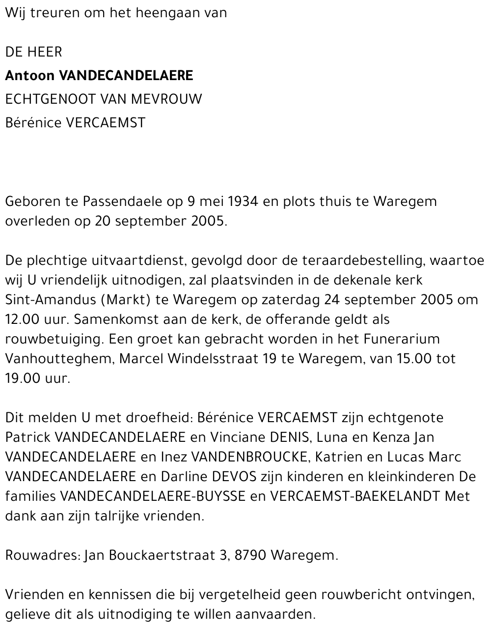 ANTOON VANDECANDELAERE