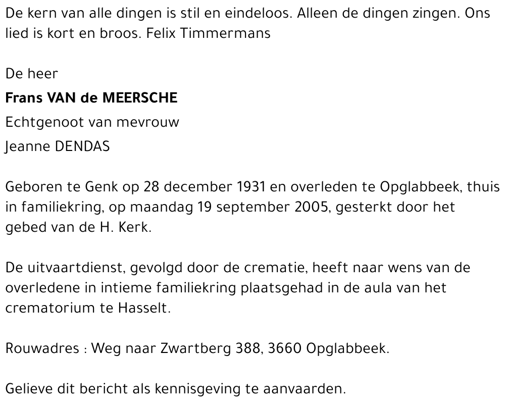 Frans VAN de MEERSCHE