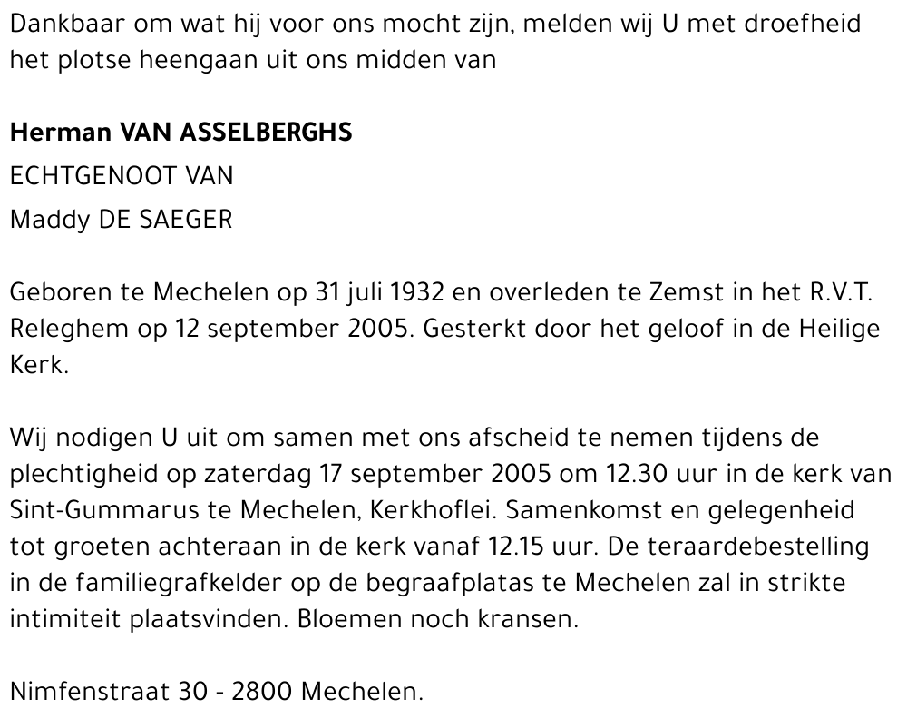 HERMAN VAN ASSELBERGHS