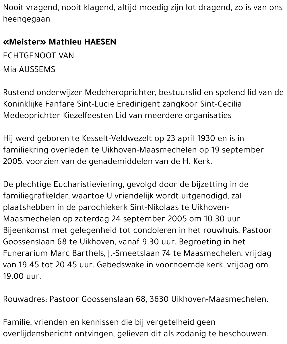 «Meister» Mathieu Haesen