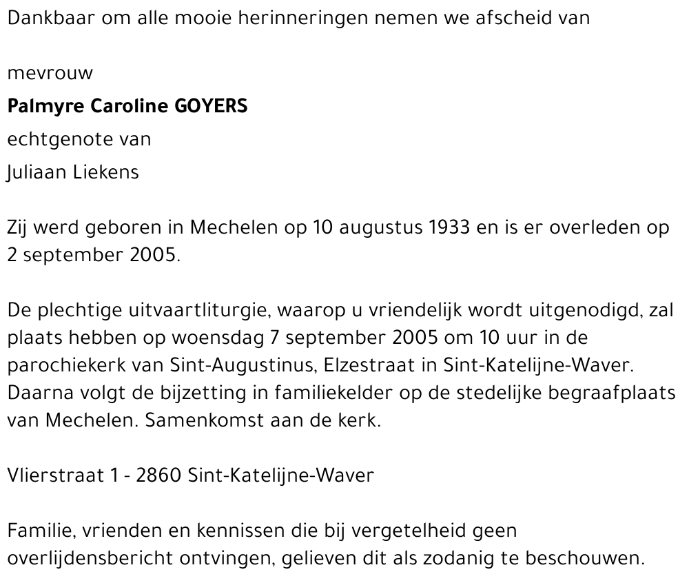 Palmyre Caroline Goyers