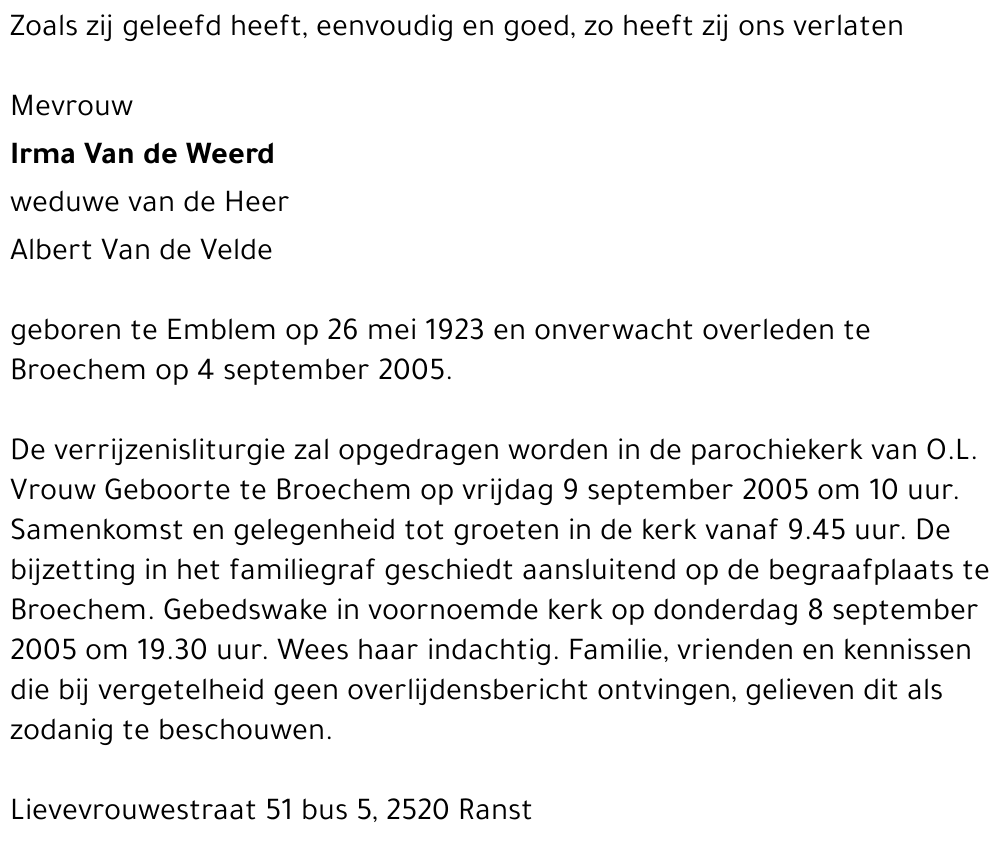 Van de Weerd Irma