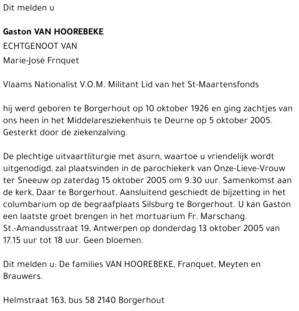 GASTON VAN HOOREBEKE