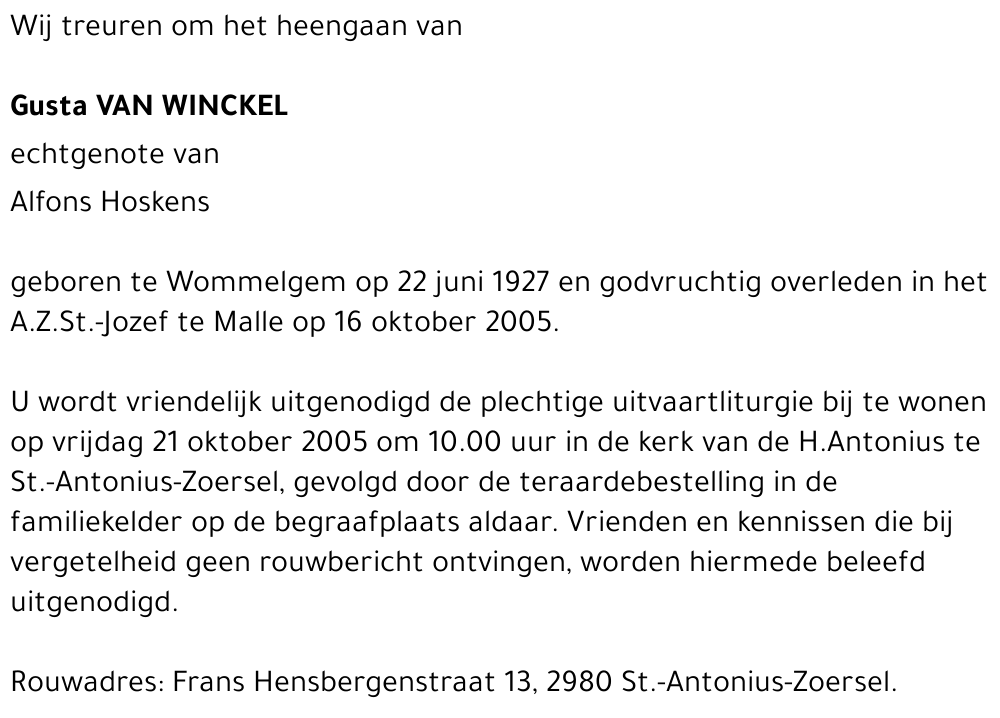 Gusta VAN WINCKEL