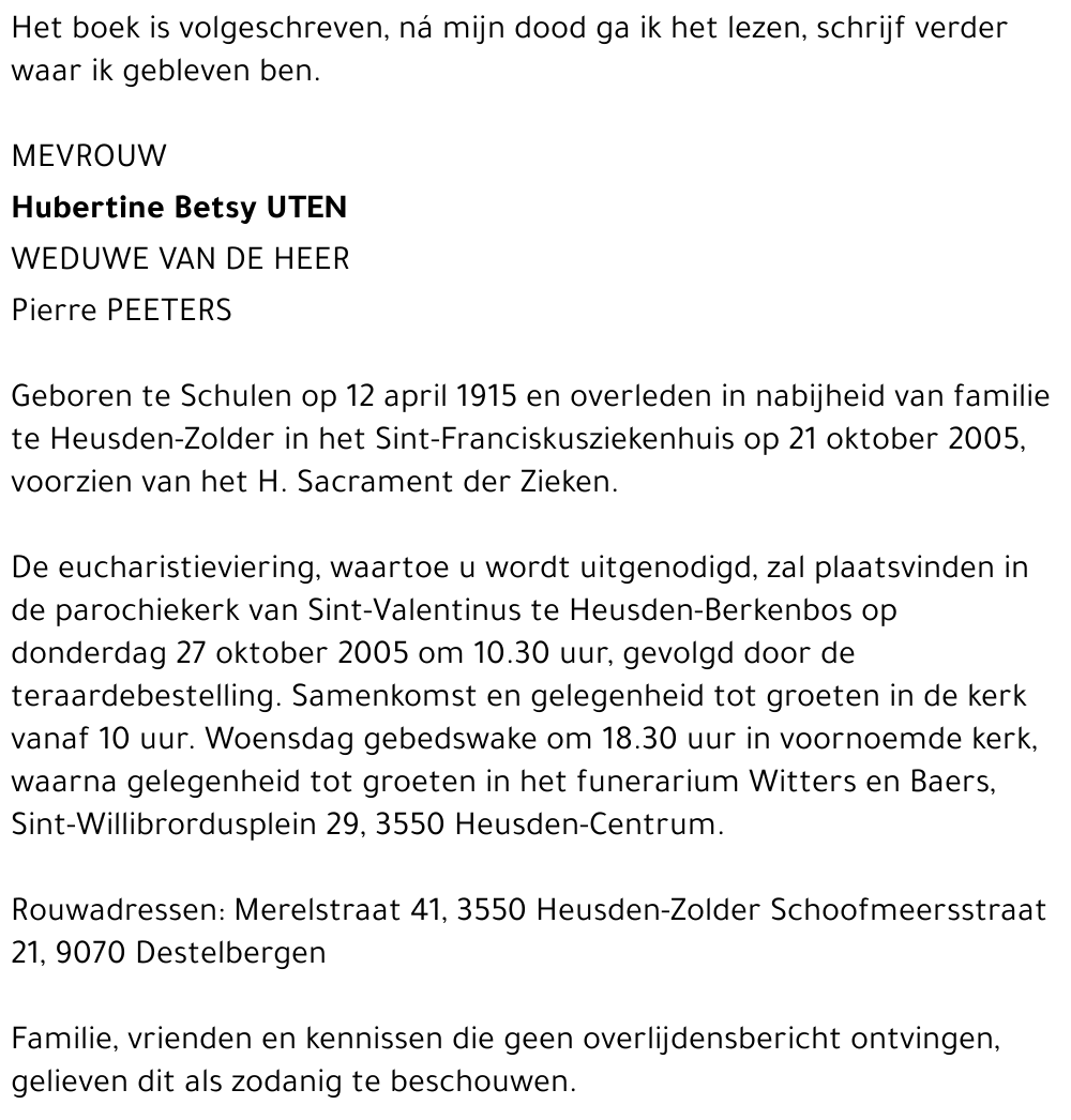 Hubertine Betsy Uten