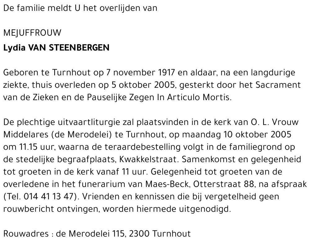 Lydia VAN STEENBERGEN