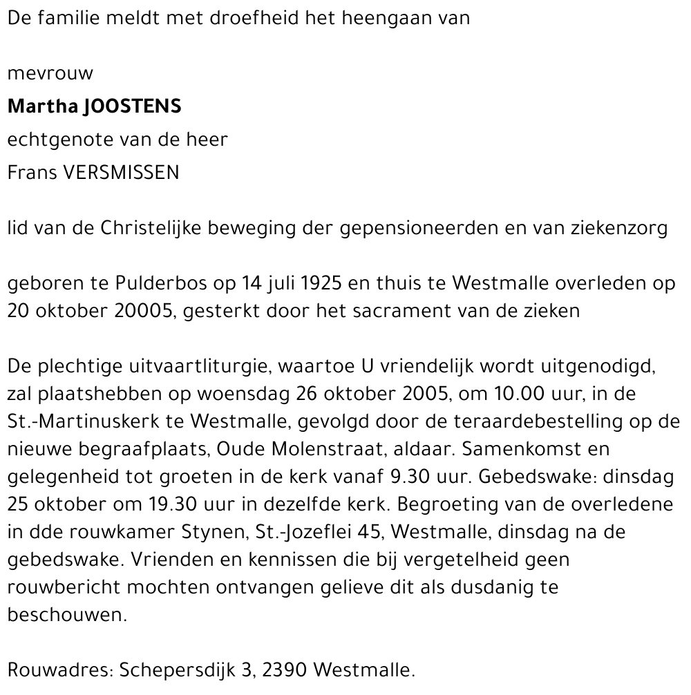 MARTHA JOOSTENS