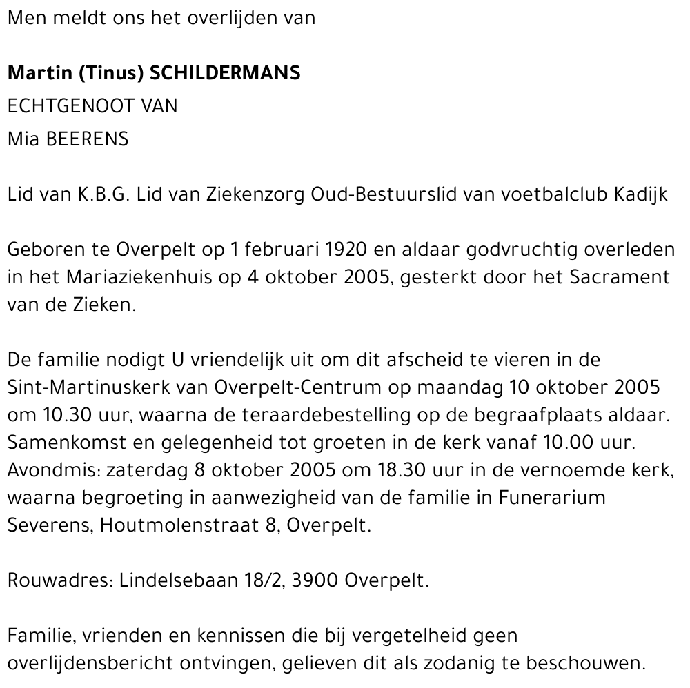 Martin (Tinus) Schildermans