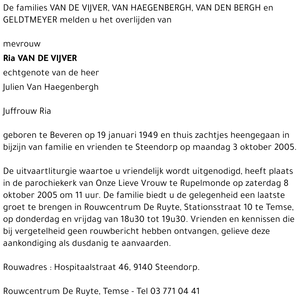 RIA VAN DE VIJVER
