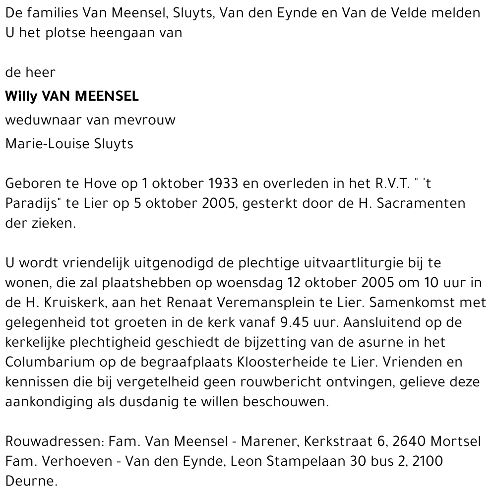 WILLY VAN MEENSEL