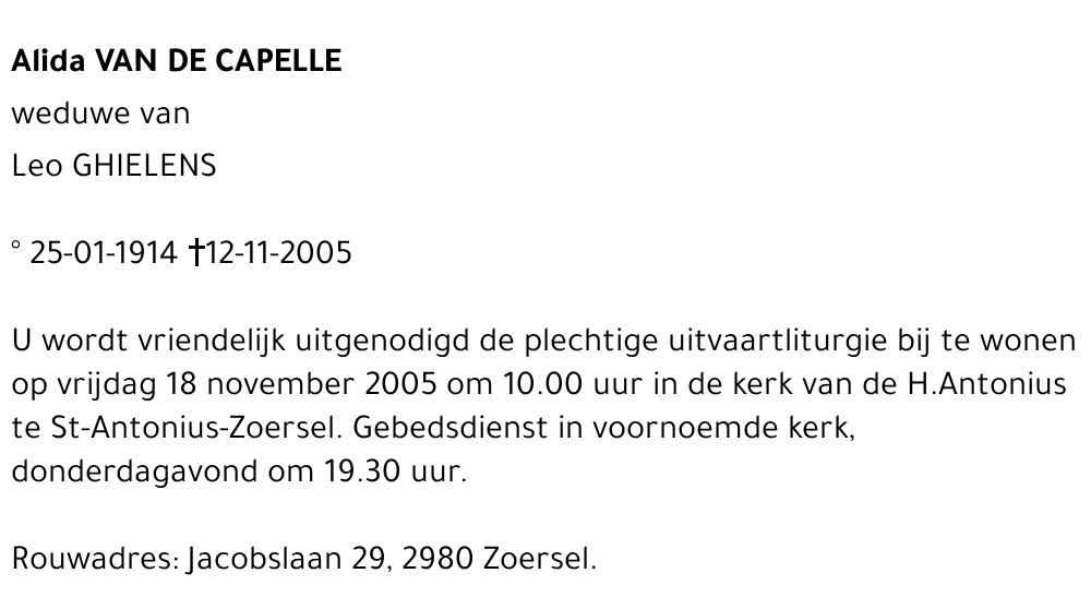 Alida VAN DE CAPELLE