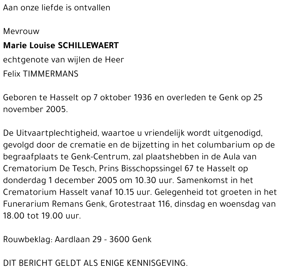 Marie Louise SCHILLEWAERT