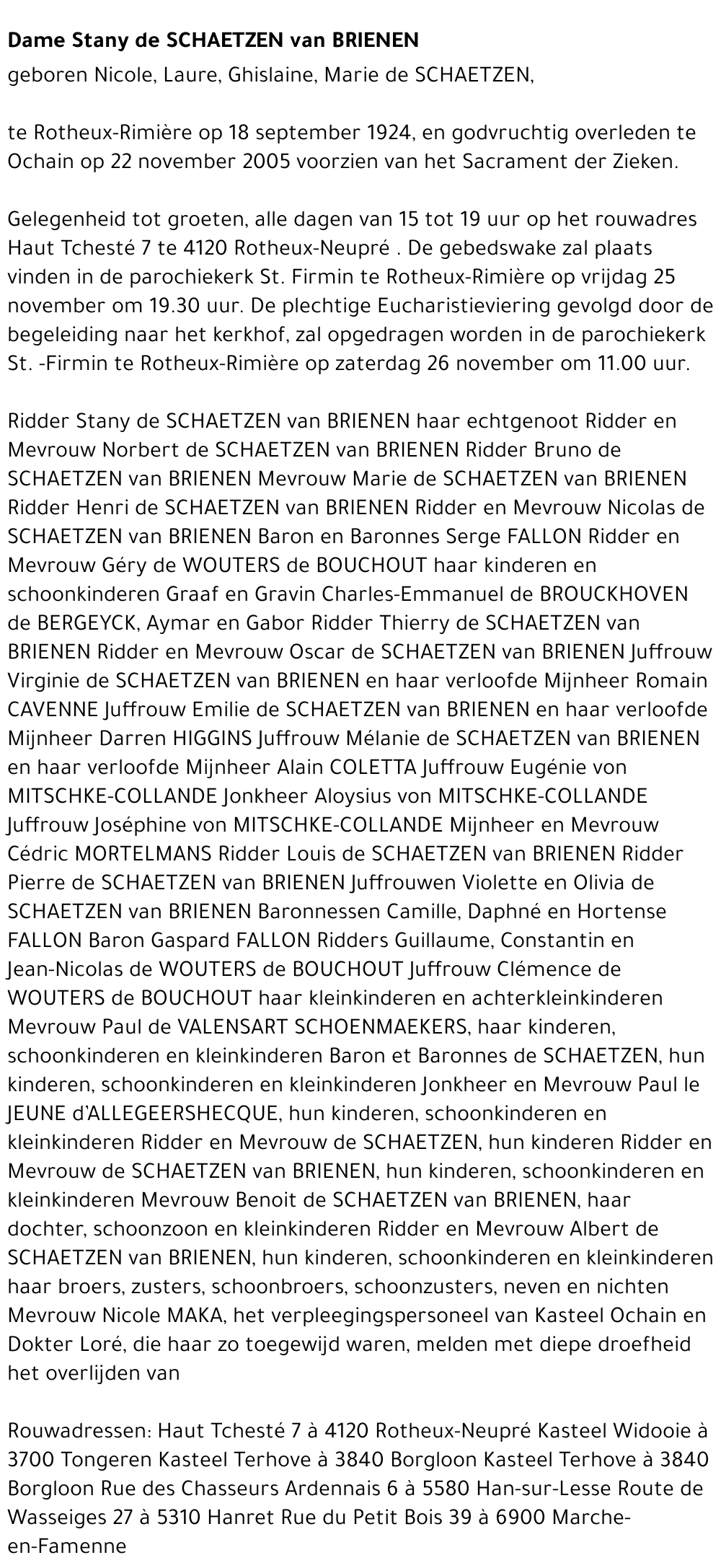 Nicole, Laure, Ghislaine, Marie de Schaetzen