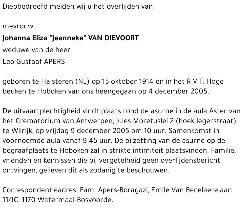 Johanna VAN DIEVOORT