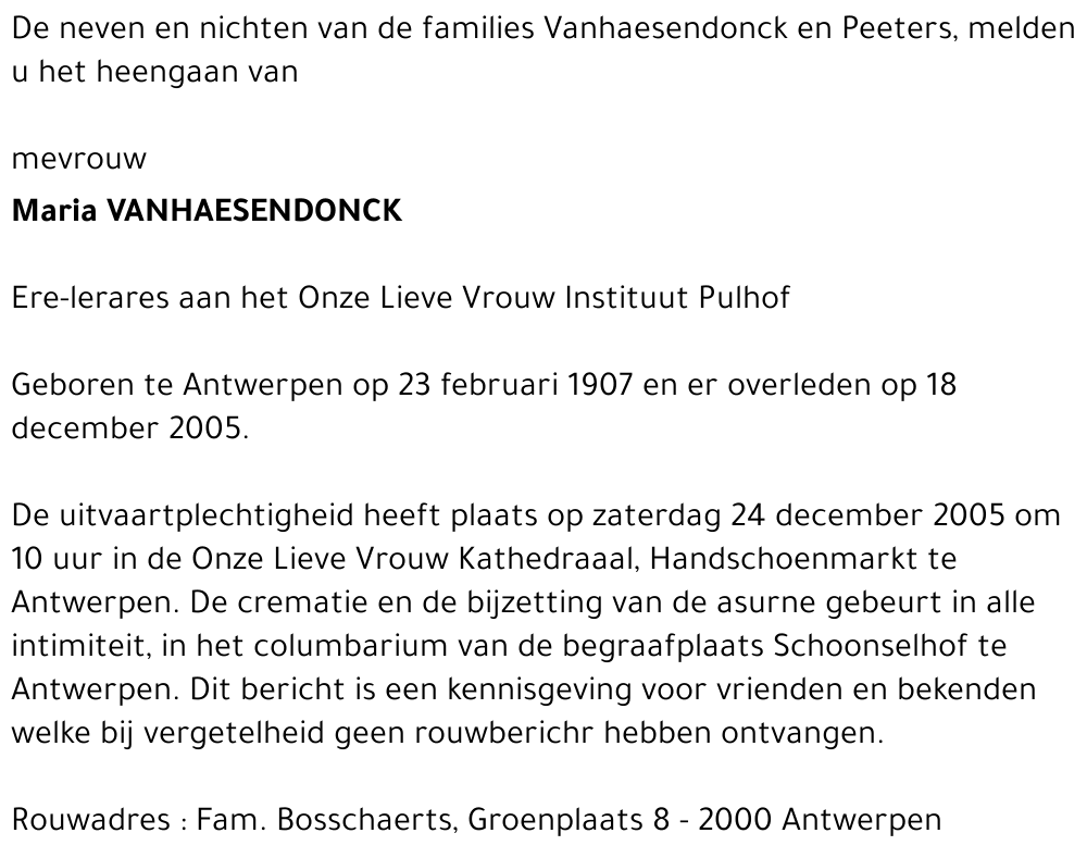 Maria Vanhaesendonck