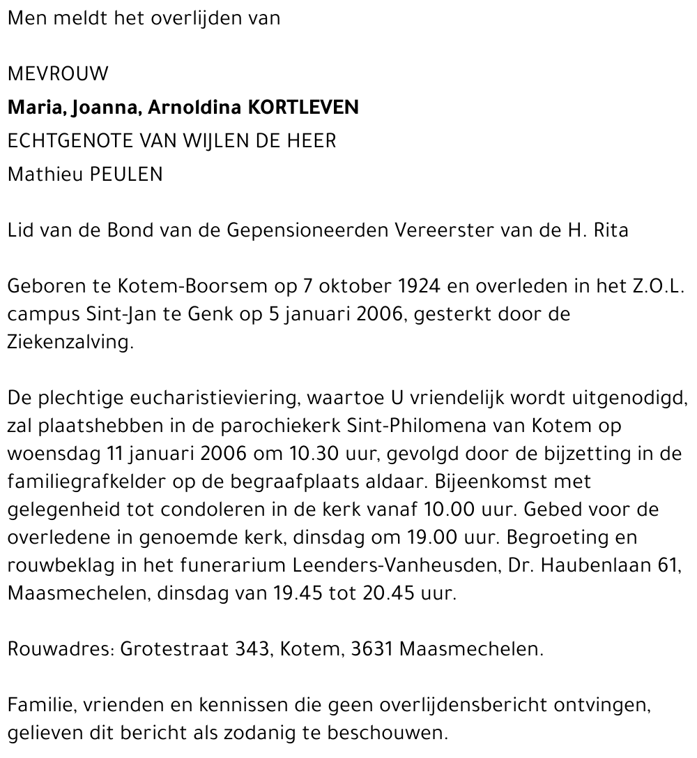 Maria, Joanna, Arnoldina Kortleven