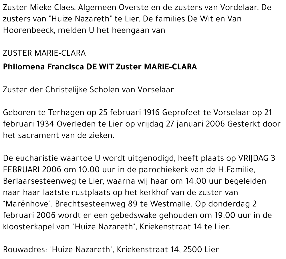 Philomena Francisca De Wit