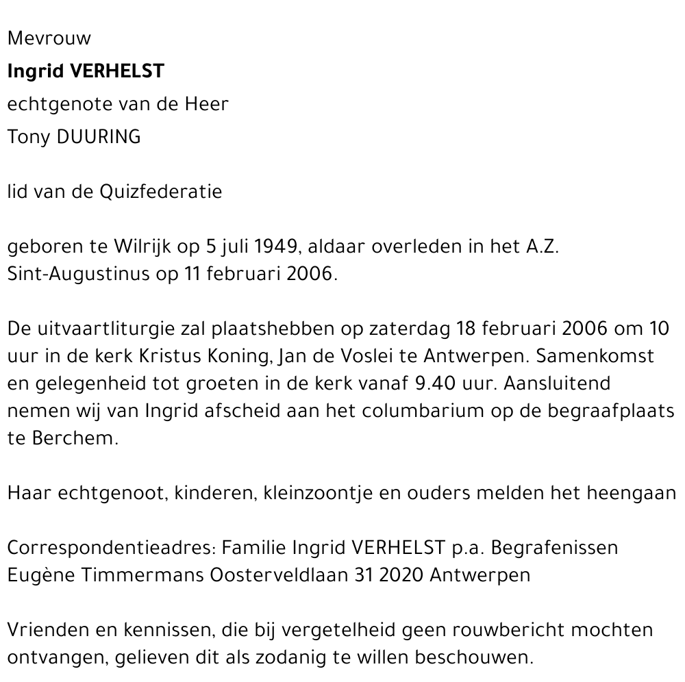 Ingrid Florina Johanna VERHELST