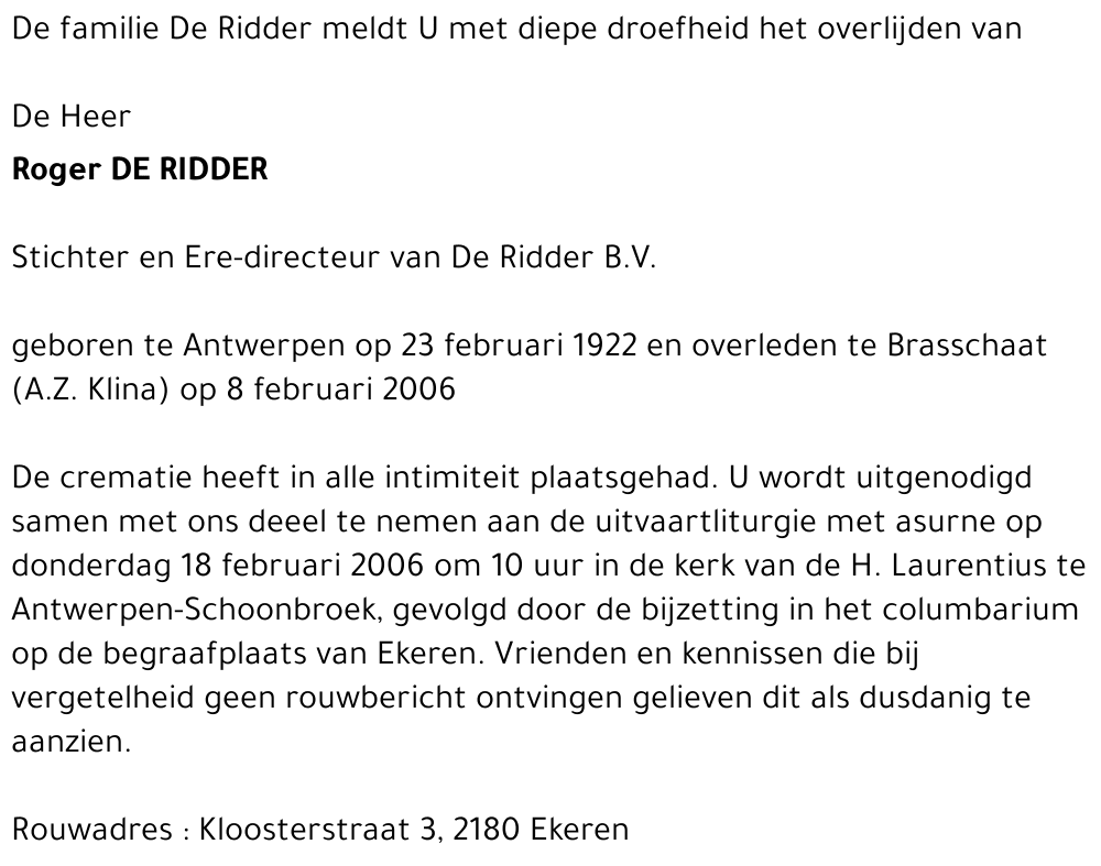 Roger De Ridder
