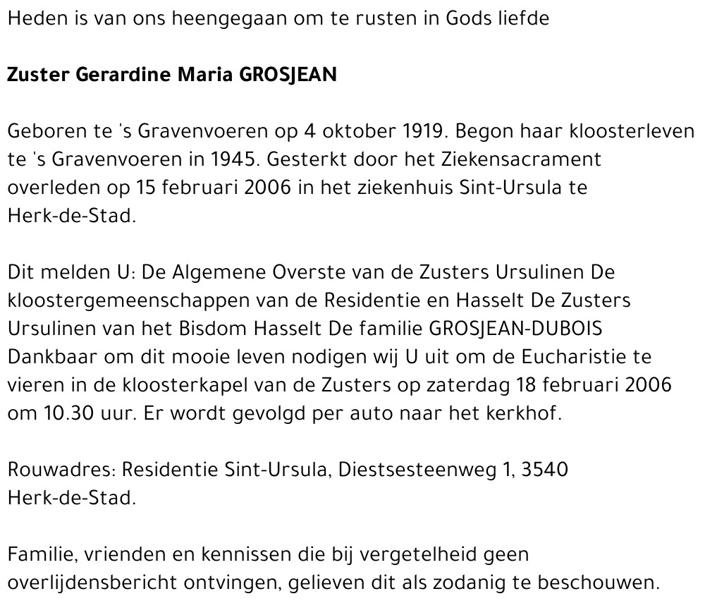 Zuster Gerardine Maria Grosjean