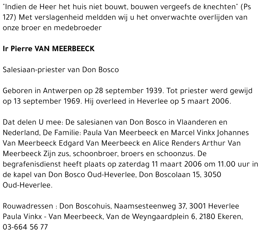 Ir Pierre Van Meerbeeck