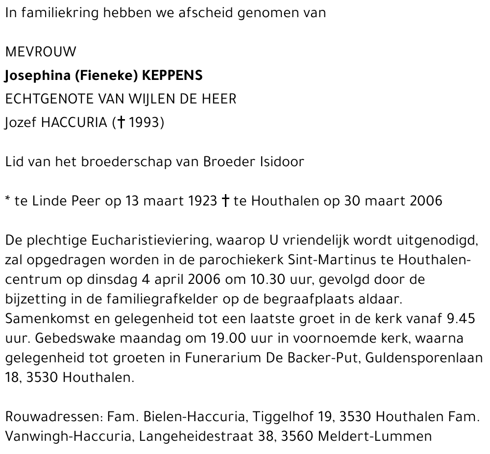 Josephina (Fieneke) Keppens