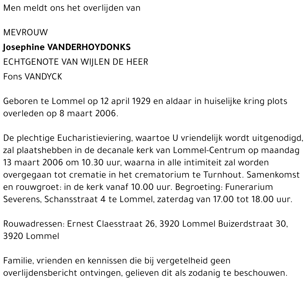 Josephine Vanderhoydonks