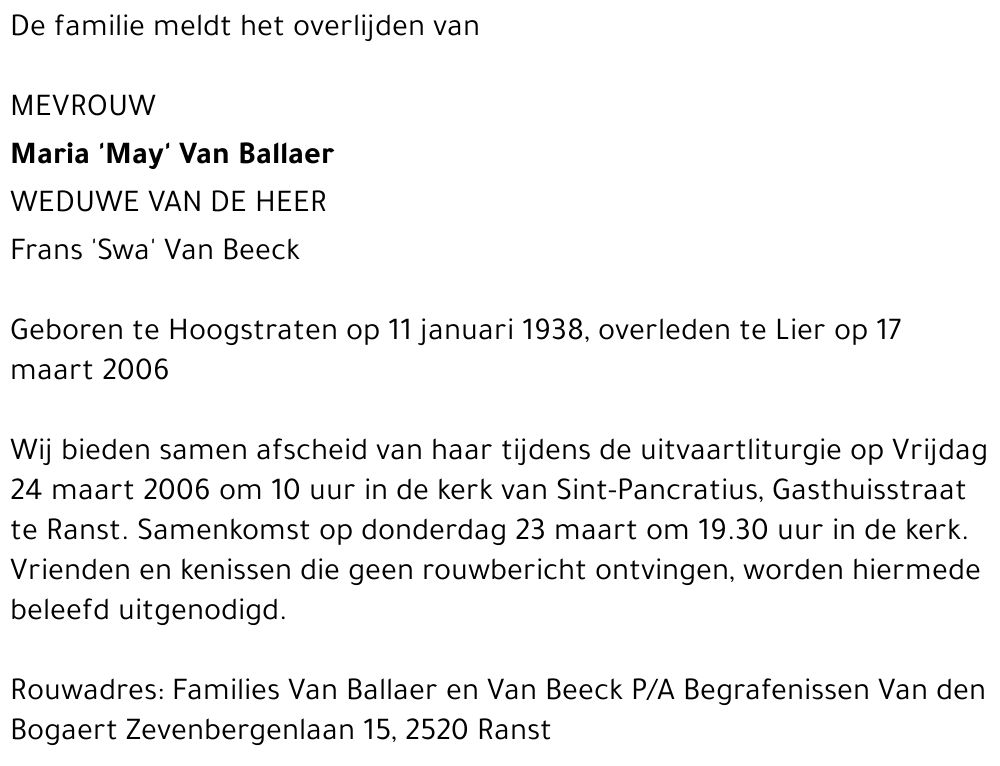 Maria 'May' Van Ballaer