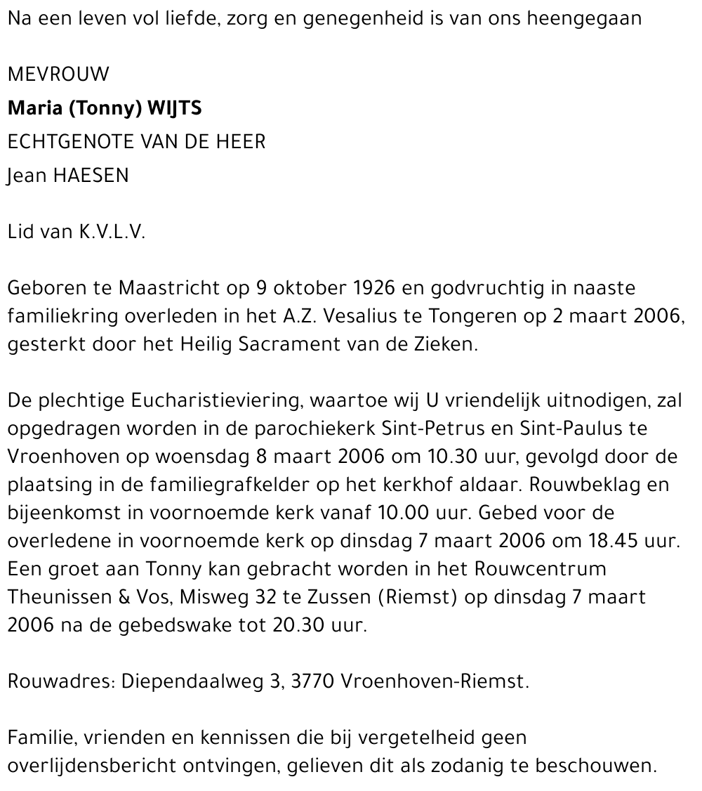 Maria (Tonny) Wijts