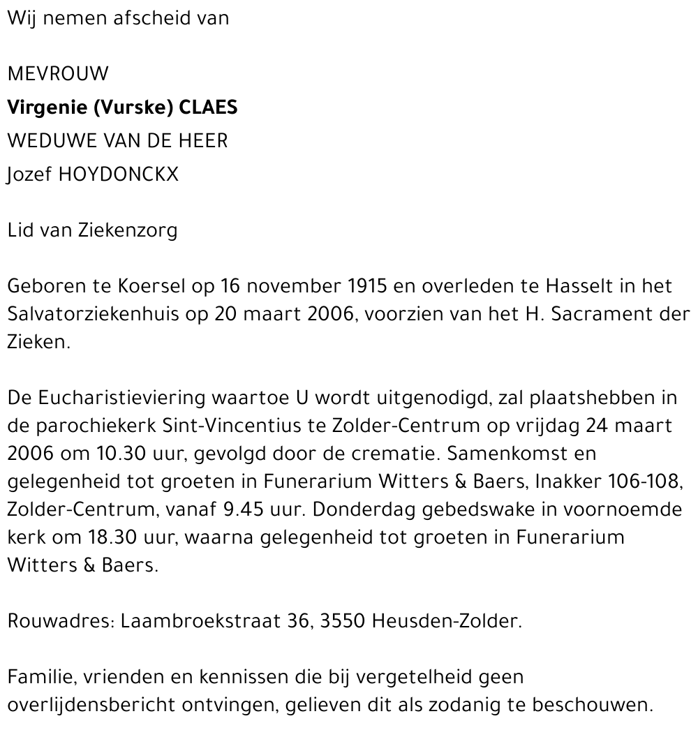 Virgenie (Vurske) Claes