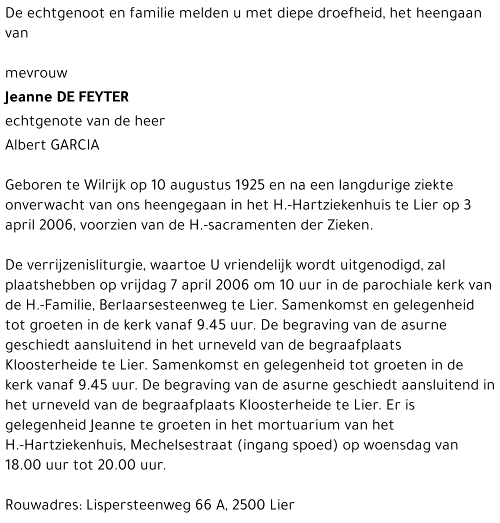Jeanne DE FEYTER