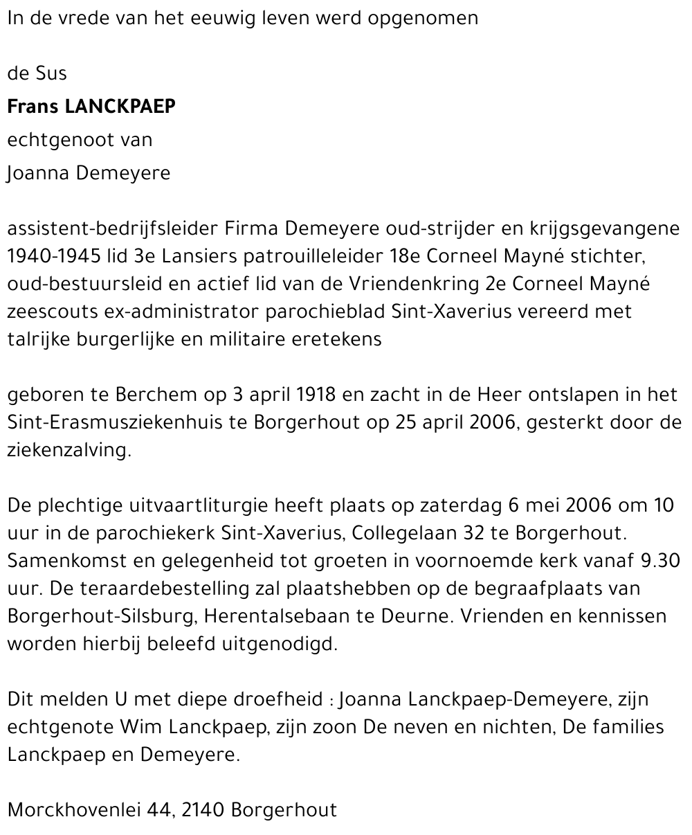 LANCKPAEP Frans